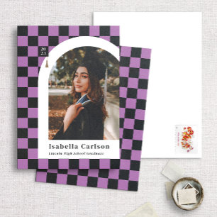 Purple Chequered Arch Photo Graduation Annoucement Announcement
