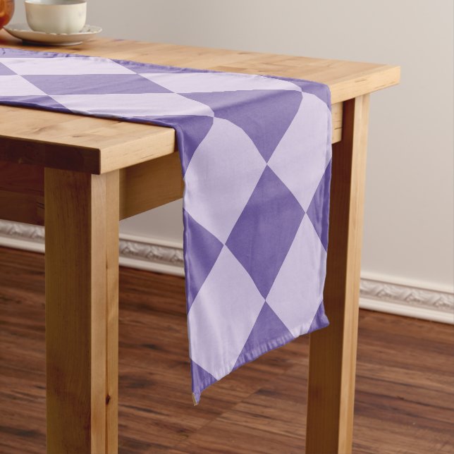 Purple Chequered Diamond Pattern 16 x 108 Long Table Runner (In Situ)