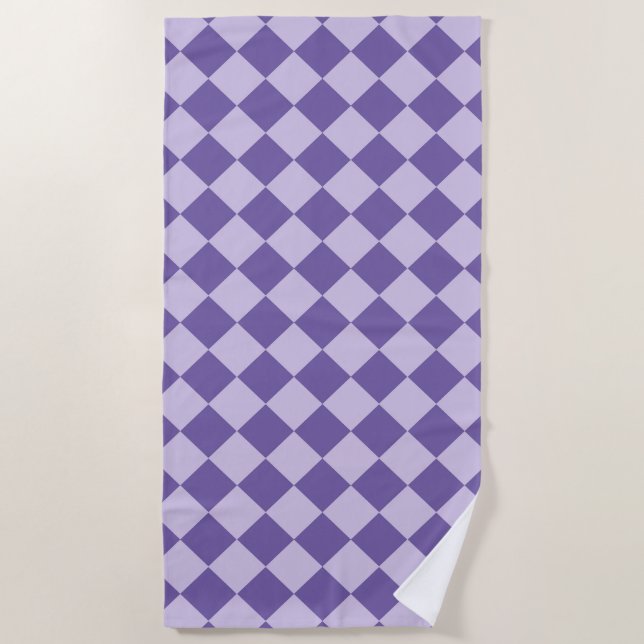 Purple Chequered Diamond Pattern Beach Towel (Front)