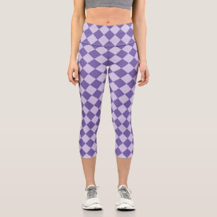 Purple Chequered Diamond Pattern Capri Leggings