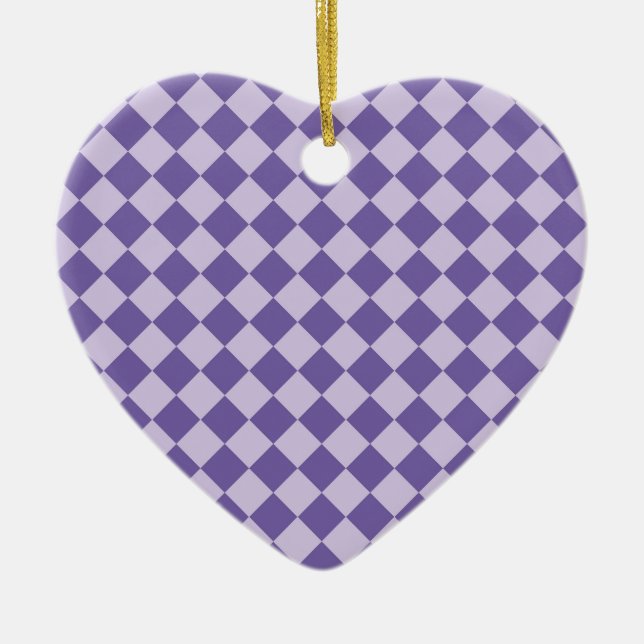 Purple Chequered Diamond Pattern Ceramic Ornament (Front)