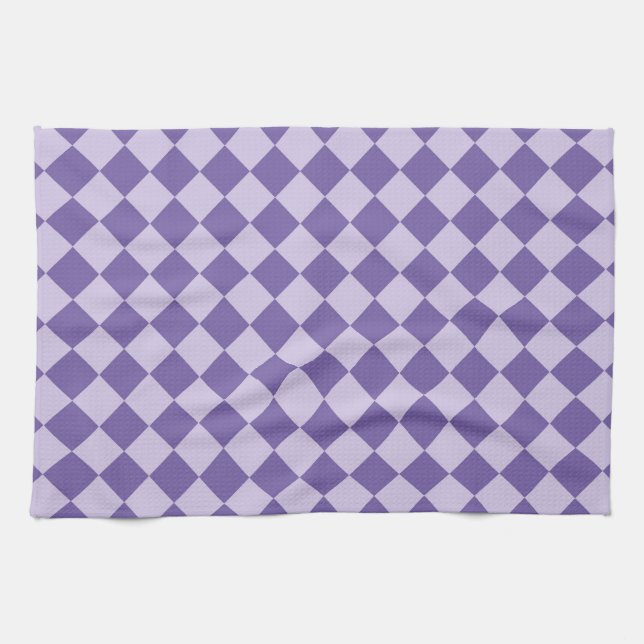 Purple Chequered Diamond Pattern Kitchen Towel (Horizontal)