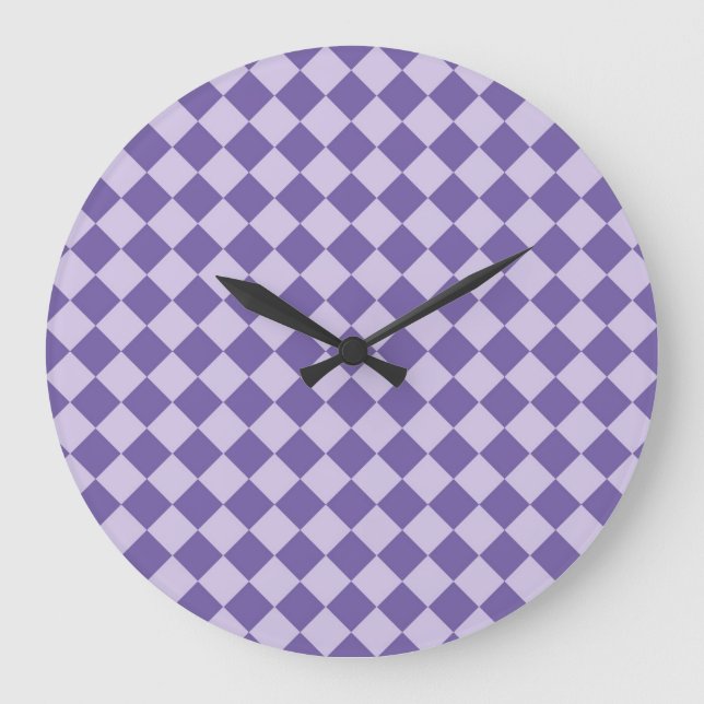 Purple Chequered Diamond Pattern Large Clock (Front)