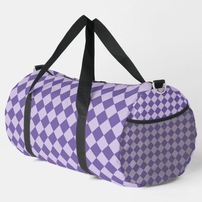 Purple Chequered Diamond Pattern Large Duffle Bag (Right Corner)