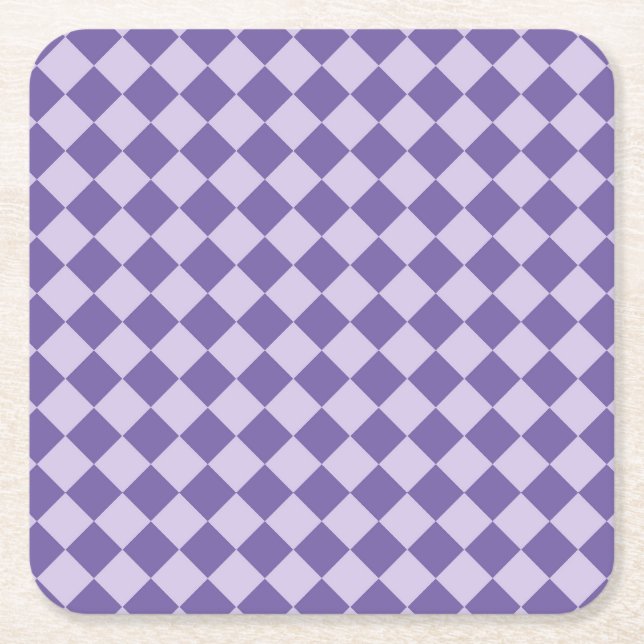 Purple Chequered Diamond Pattern Paper Coaster (Front)