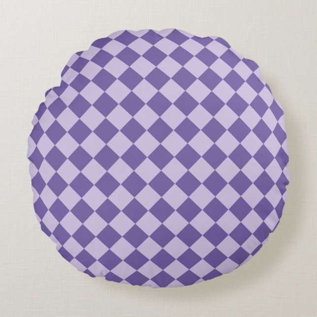 Purple Chequered Diamond Pattern Round Pillow (Front)