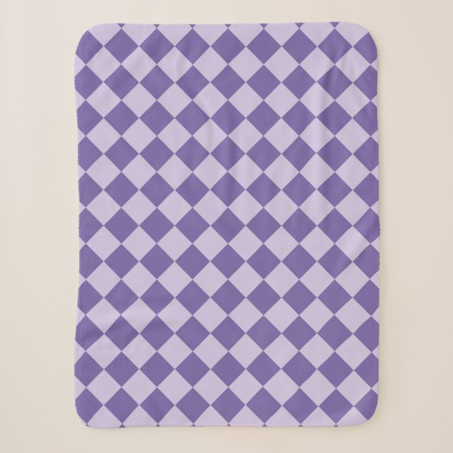 Purple Chequered Diamond Pattern Sherpa Blanket (Front)