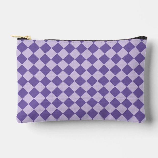 Purple Chequered Diamond Pattern Small Accessory Pouch (Front)