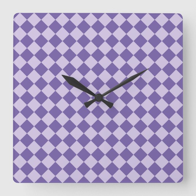 Purple Chequered Diamond Pattern Square Wall Clock (Front)