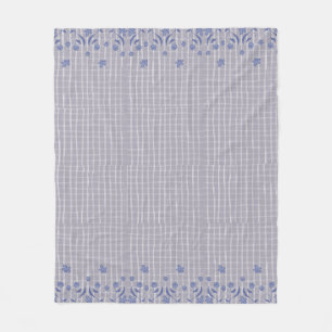 Purple chequered floral fleece blanket