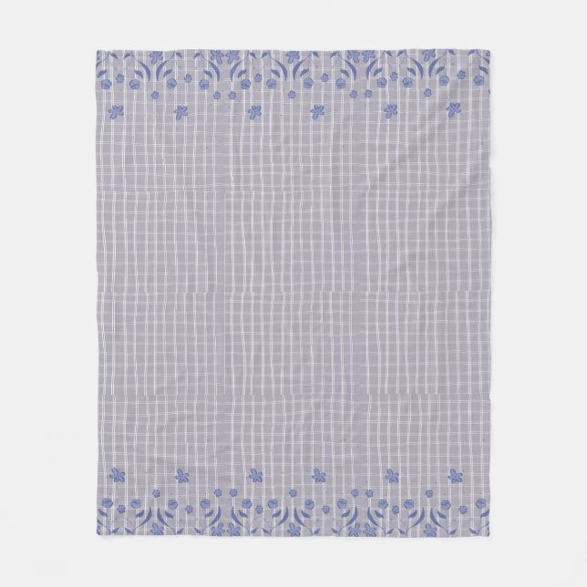 Purple chequered floral fleece blanket (Front)