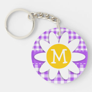 Purple Chequered Gingham; Daisy Keychain