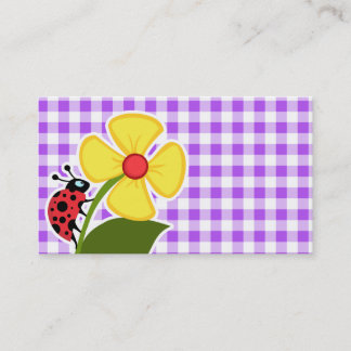 Purple Chequered Gingham; Ladybug Business Card