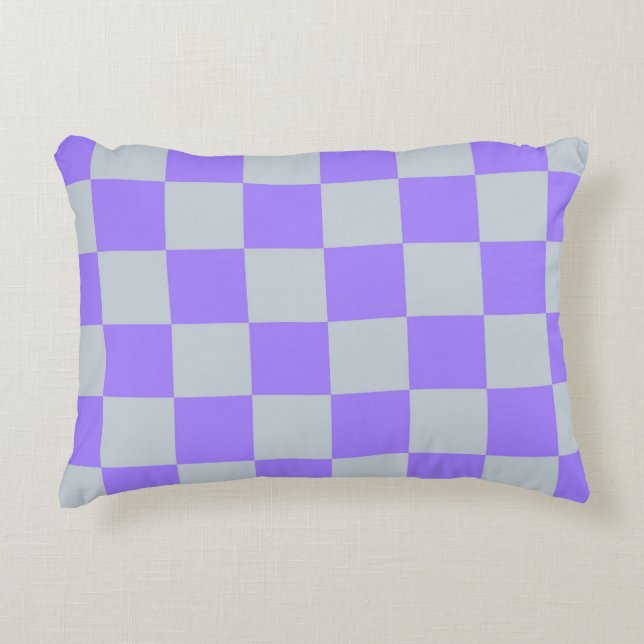 Purple Chequered Gingham Pattern Accent Pillow (Front)