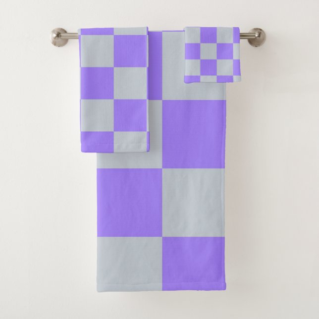 Purple Chequered Gingham Pattern Bath Towel Set (Insitu)