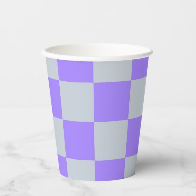 Purple Chequered Gingham Pattern Paper Cups (Front)