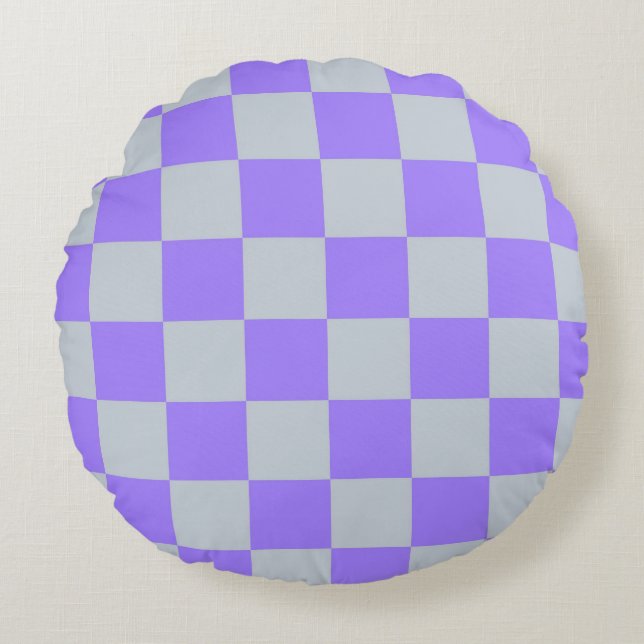 Purple Chequered Gingham Pattern Round Pillow (Front)