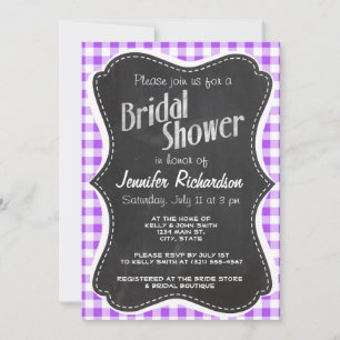 Purple Chequered Gingham; Vintage Chalkboard Invitation