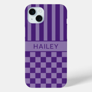 Purple Chequered Striped Personalized Case