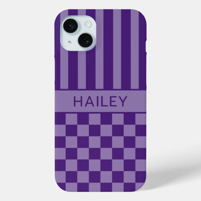 Purple Chequered Striped Personalized Case (Back)