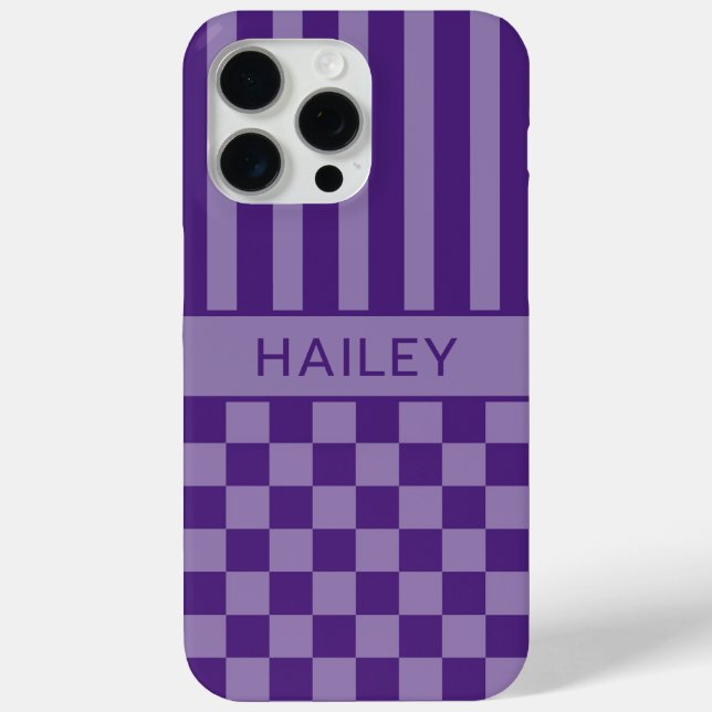 Purple Chequered Striped Personalized Case-Mate iPhone Case (Back)