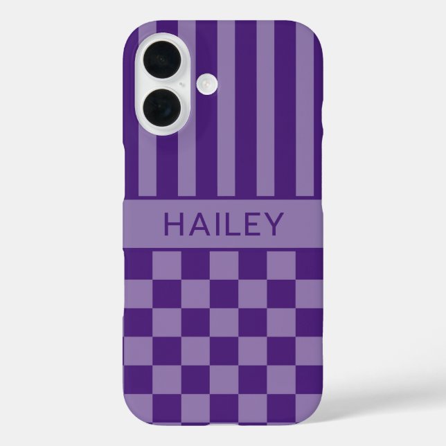 Purple Chequered Striped Personalized Case-Mate iPhone Case (Back)