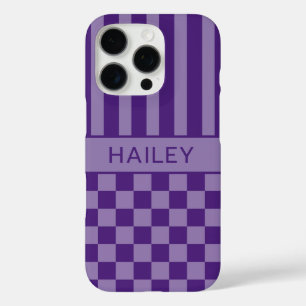 Purple Chequered Striped Personalized iPhone 16 Pro Case