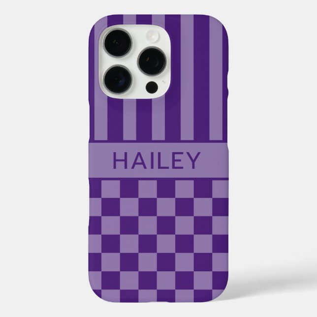 Purple Chequered Striped Personalized Case-Mate iPhone Case (Back)