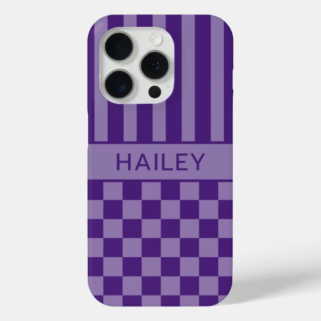 Purple Chequered Striped Personalized Case-Mate iPhone Case (Back)