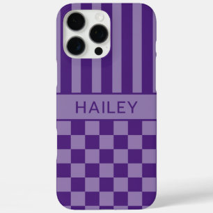 Purple Chequered Striped Personalized iPhone 16 Pro Max Case