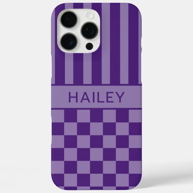 Purple Chequered Striped Personalized Case-Mate iPhone Case (Back)