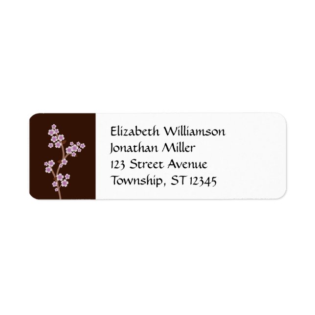 Purple Cherry Blossom Brown Return Address Labels (Front)