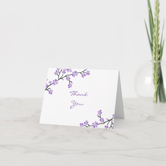 Purple Cherry Blossom Remerciements cartes (Devant)