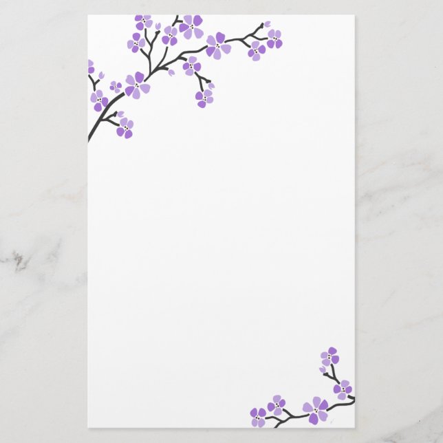 Purple Cherry Blossom stationery (Front)