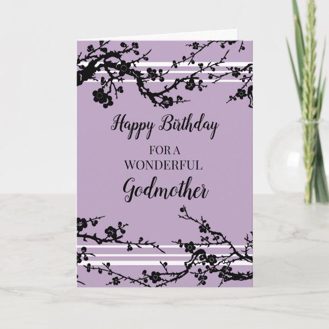 Purple Cherry Blossoms Godmother Birthday Card (Front)