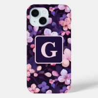 Purple cherry blossoms personalized monogram