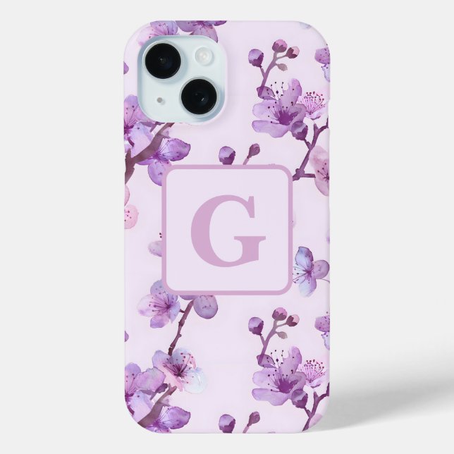 purple cherry blossoms personalized monogram Case-Mate iPhone case (Back)