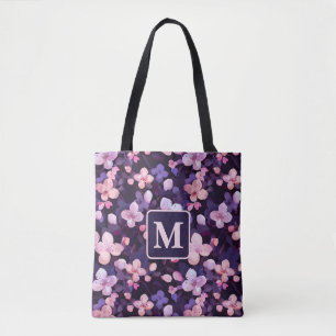 Purple cherry blossoms personalized monogram  tote bag