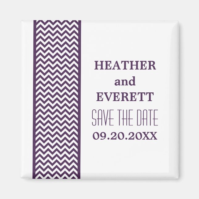 Purple Chevron Border Save the Date Magnet (Front)