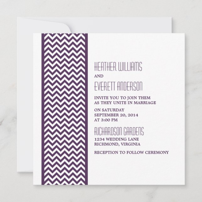 Purple Chevron Bordure Mariage Invitation (Devant)