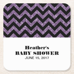 Purple Chevron Glitter Baby Shower Coasters