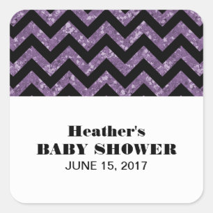 Purple Chevron Glitter Baby Shower Stickers