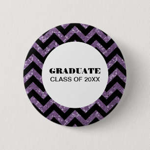 Purple Chevron Glitter Graduation Button