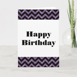 Purple Chevron Glitter Happy Birthday Card