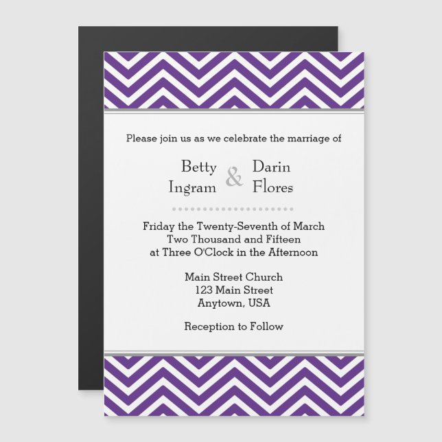 Purple Chevron Magnetic Wedding Invitation (Front/Back)
