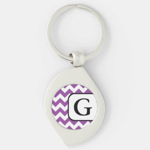 Purple Chevron Monogram Keychain