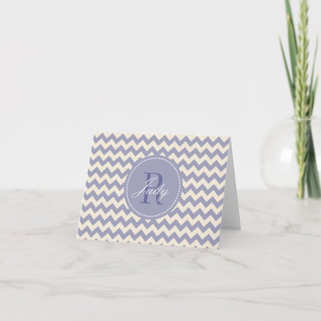 Purple Chevron Monogram Note Cards (Front)