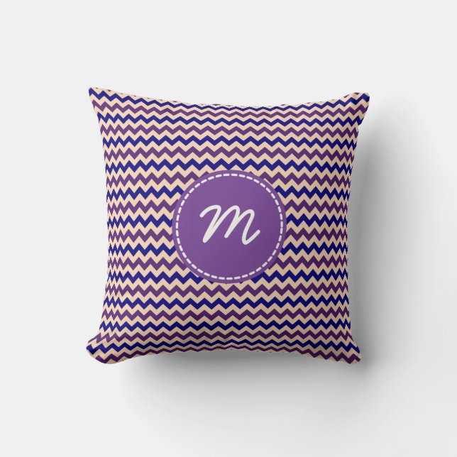 Purple Chevron Pattern Custom Monogram Throw Pillow (Front)