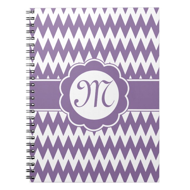 Purple Chevron Pattern & Monogram Flower Notebook (Front)