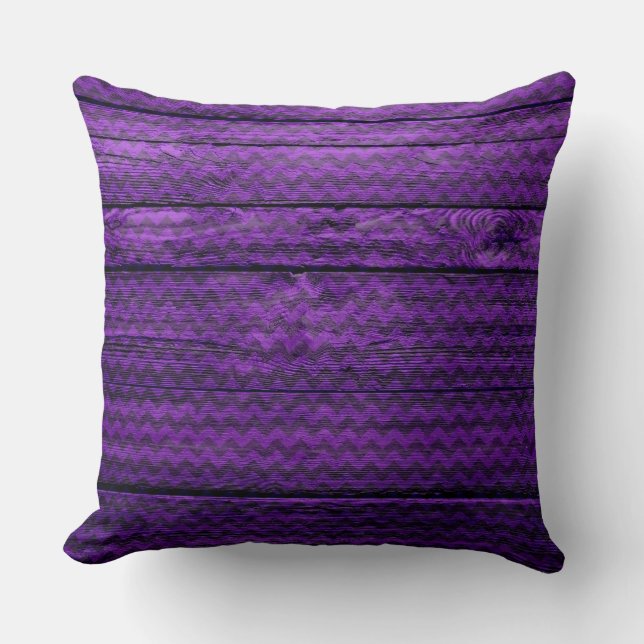 Purple Chevron pattern wood Throw Pillow (Front)